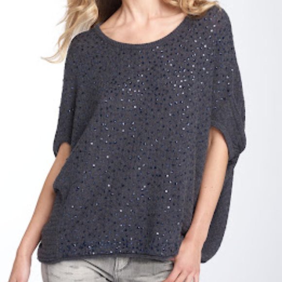 Free People Stardust Sequin Sweater Batwing Red/Salmon Small - Picture 2 of 5